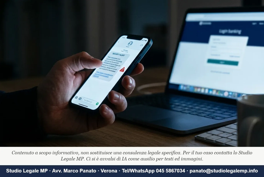 Smishing rimborso banca responsabilità: paghi metà? - Studio Legale MP - Verona